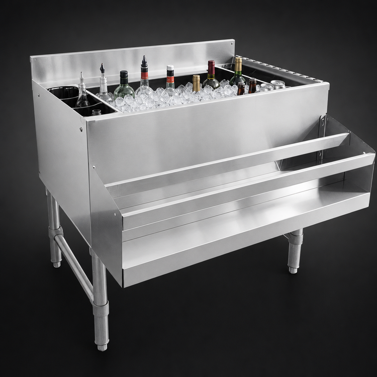 Product image #4 for Omcan CS-ICB-36 36-Inch Underbar Stainless Steel Ice Bin with 12-Inch Deep Bowl, 3-Inch Backsplash, and Bottle Holders