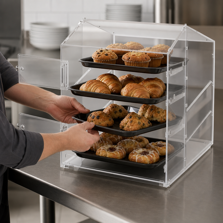Product image #4 for Vollrath 18-1/2-Inch Wide Countertop Slant-Front Full-Service Non-Refrigerated Bakery Display Case with Split Rear Door and 4 Trays