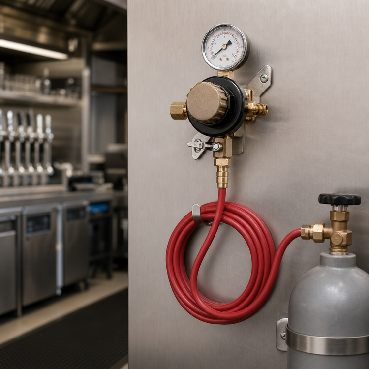 Product image #4 for Low Pressure Wall-Mount CO2 or Nitrogen Regulator Kit with Single Gauge and 6-Foot Red Gas Tubing