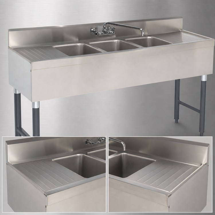 Product image #4 for Advance Tabco Special Value Series 84-Inch 3-Compartment Stainless Steel Bar Sink with Dual 24-Inch Drainboards and Faucet
