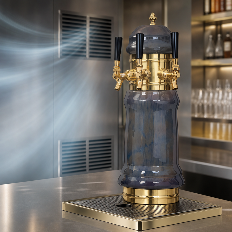 Product image #4 for Glastender Rembrandt 3-Faucet Air-Cooled Draft Dispensing Tower with Surface-Mount Drain Pan, Mirror Finish