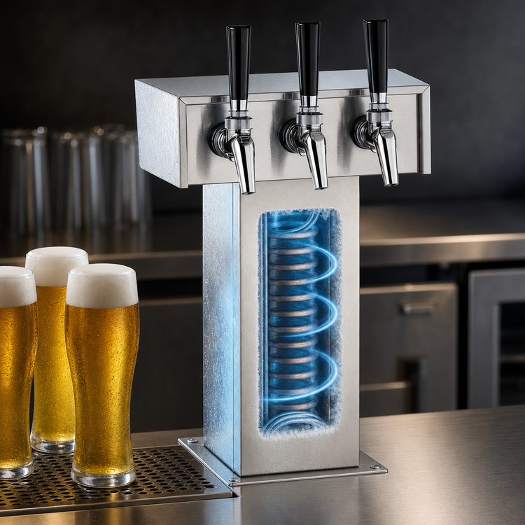 Product image #4 for Perlick Extra High Countertop Tee Draft Beer Tower, 3 Faucets, Glycol-Cooled, Polished Chrome