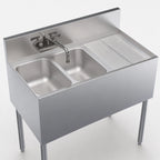 Thumbnail image #4 for Krowne Royal Series KR19-32L Two-Compartment Stainless Steel Underbar Sink, Right Drainboard, Swing-Spout Faucet, 36" W x 19" D