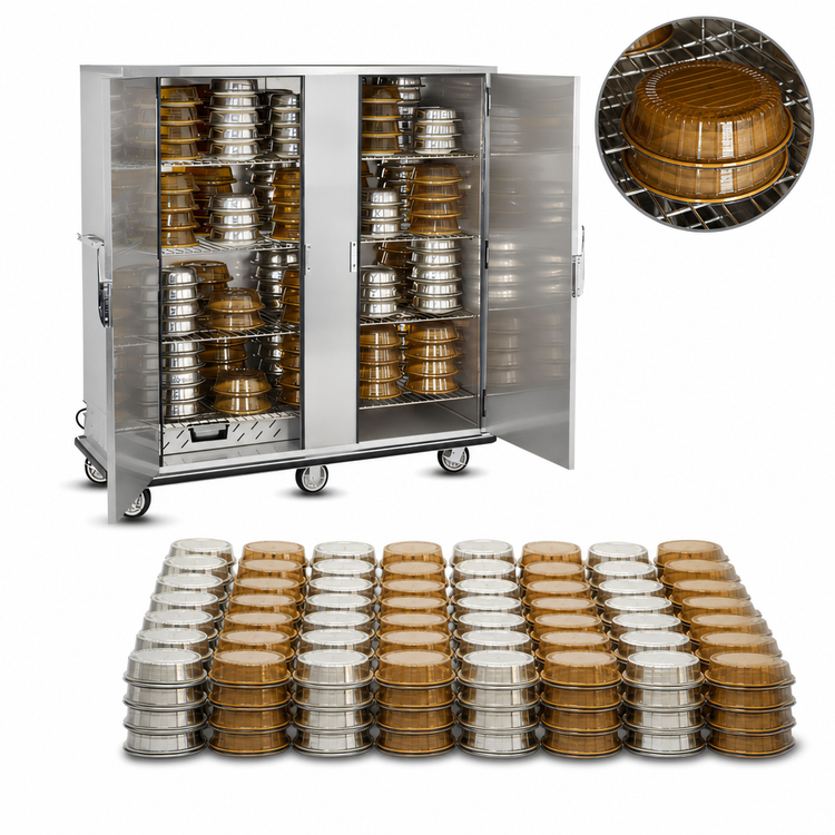 Product image #5 for FWE P-Series Electric Humi-Temp Mobile Heated Banquet Transport & Serve Cabinet, 200 Covered Plate Capacity, Double Doors, Stainless Steel