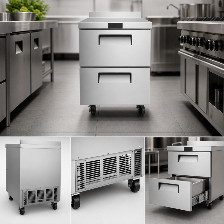 Product image #3 for Atosa 27-1/2-Inch Stainless Steel One-Section Worktop Refrigerator with Backsplash and 2 Drawers