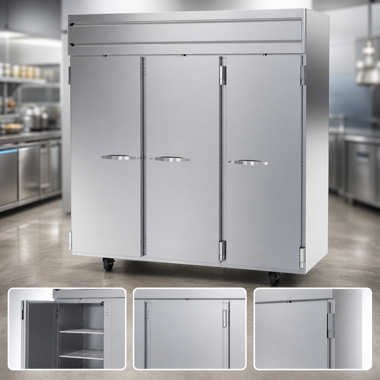 Product image #4 for Beverage-Air Horizon Series Three-Section Reach-In Refrigerator, 71.52 Cu. Ft., Solid Doors, Top-Mounted Self-Contained