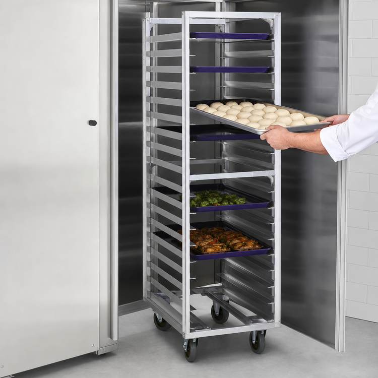 Product image #4 for New Age Heavy-Duty Open Frame Roll-In Refrigerator/Proofer Rack for 18 x 26 Pans, 18-Pan Capacity, End Load