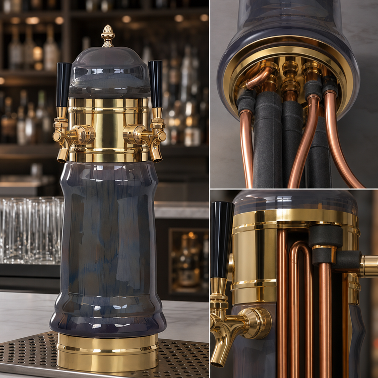 Product image #4 for Glastender Rembrandt 3-Faucet Glycol-Cooled Draft Dispensing Tower with Polished Brass Finish