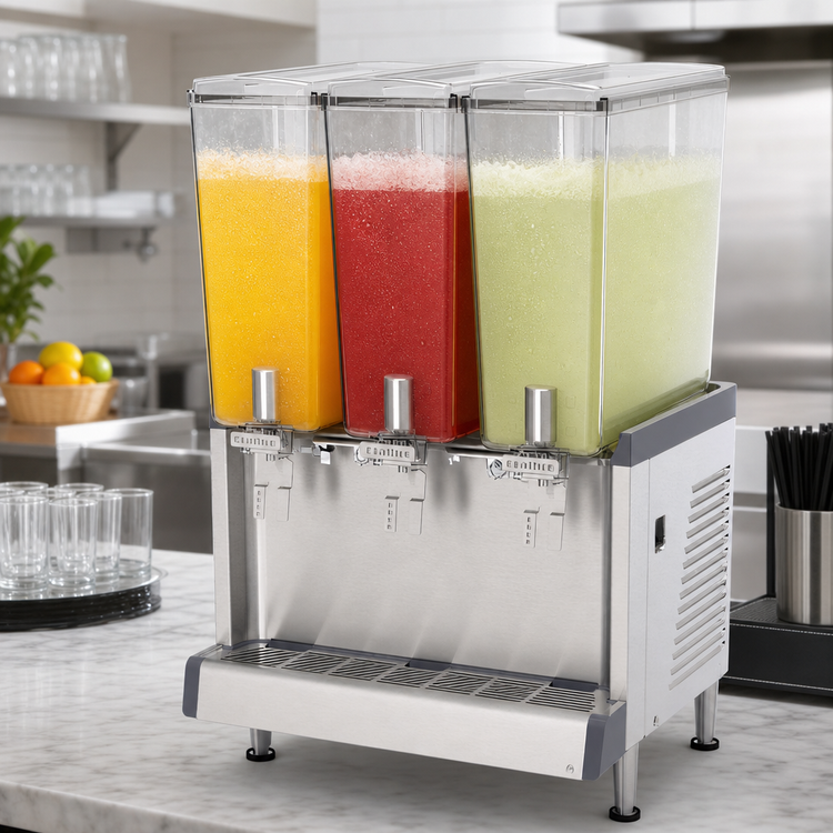 Product image #4 for Crathco Simplicity Bubbler Electric Triple-Agitator Tall Pre-Mix Cold Beverage Dispenser, 3 x 4.75-Gallon Bowls