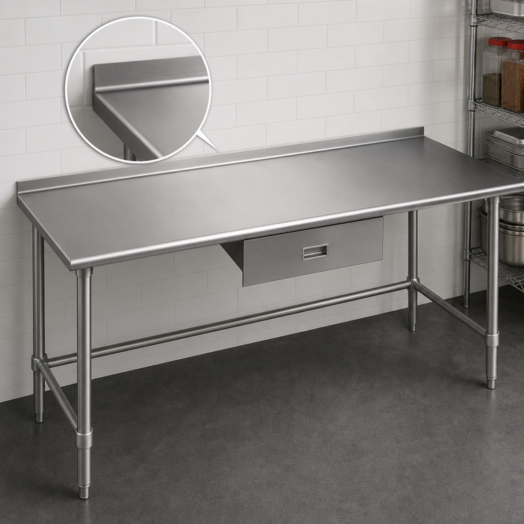 Product image #4 for Deluxe Series 108" W x 24" D 16-Gauge 300 Series Stainless Steel Work Table with Rear Upturn and Stainless Steel Tubular Base