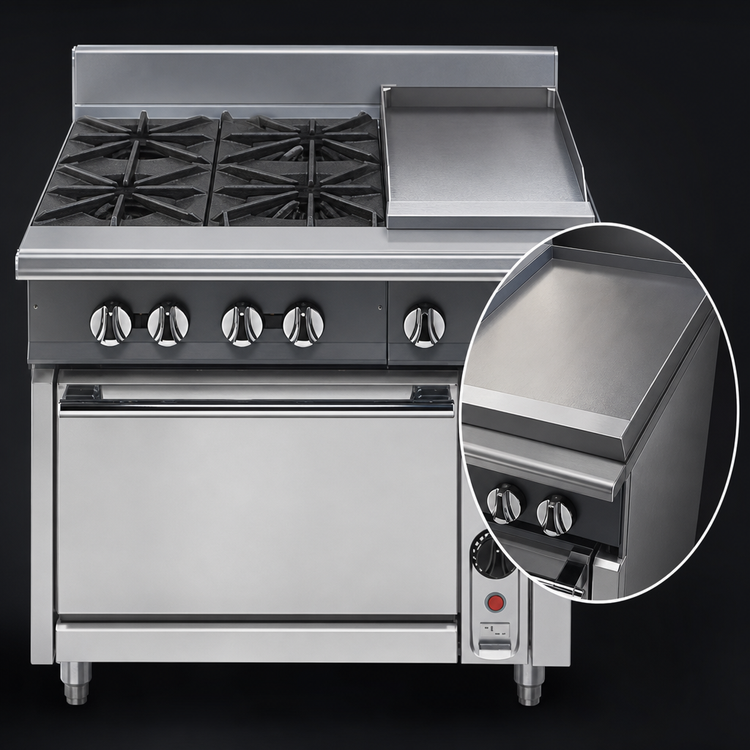 Product image #4 for Vulcan V Series 36-Inch Heavy-Duty Gas Range with 2 Open Burners, 18-Inch Thermostatic Griddle, and Convection Oven Base