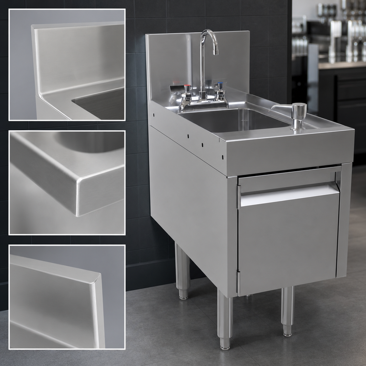 Product image #4 for Glastender Deluxe Free-Standing Door-Style Underbar Hand Sink with Faucet, Soap Dispenser and Towel Dispenser