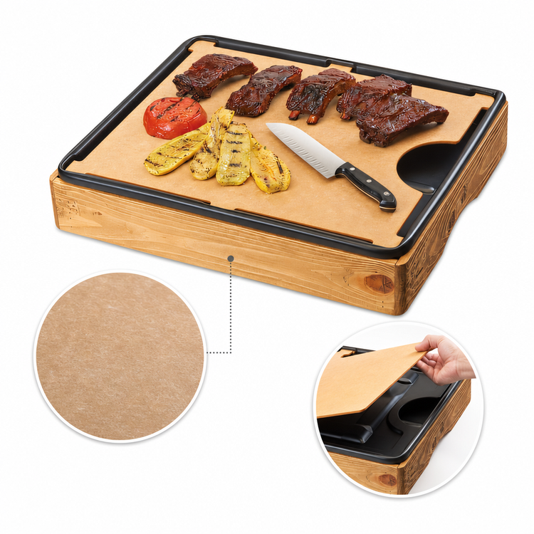 Product image #4 for Cal-Mil Madera Rustic Pine Countertop Carving Station with Fiber Resin Cutting Board and Heat Lamp Bracket