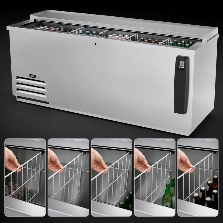 Product image #4 for Frosty Brew 80-Inch Flat Top Bottle Cooler with 3 Sliding Lids