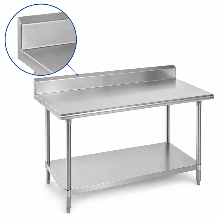 Product image #4 for Advance Tabco 144-Inch x 30-Inch 16-Gauge 304 Stainless Steel Work Table with 5-Inch Backsplash and Adjustable Undershelf