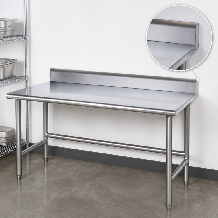 Product image #4 for Advance Tabco TKMG-369 108" x 36" 16-Gauge 304 Stainless Steel Work Table with 5" Backsplash