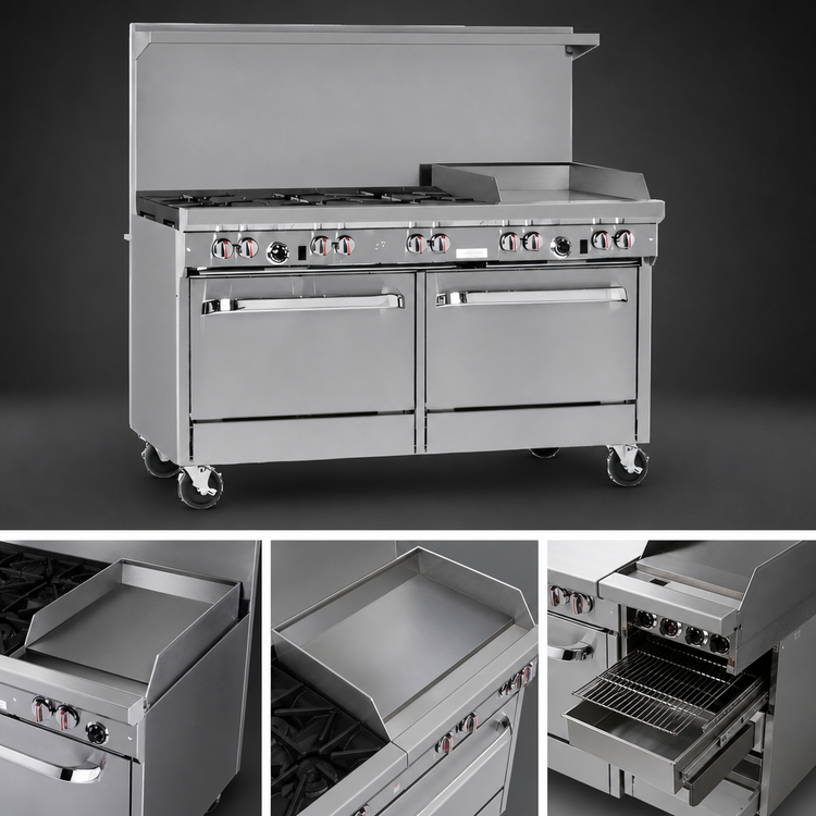 Product image #4 for Southbend S-Series 60-Inch Gas Restaurant Range with 6 Open Burners, Right-Side 24-Inch Raised Griddle/Broiler, and 2 Standard Ovens