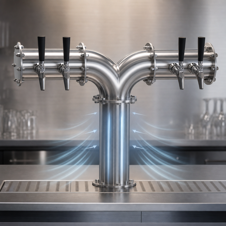 Product image #4 for Krowne 4-Faucet Air-Cooled Pipe Y-Tower Beer Tower, 30-Inch, Brushed Stainless Steel
