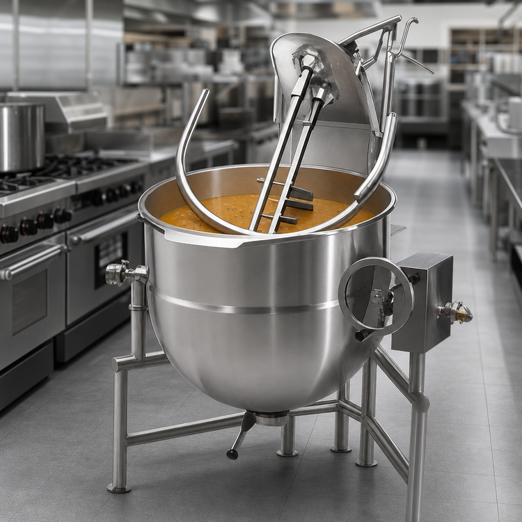 Product image #4 for Legion 60-Gallon Direct Steam Tilting Kettle with 304 Stainless Steel Liner and Tri-Leg Base