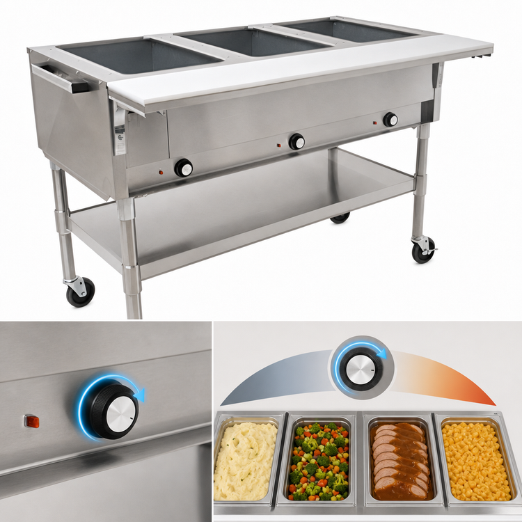 Product image #4 for Eagle Group Portable Electric Hot Food Table with 5 Dry Wells, Open Base, 82-Inch Wide, 240V