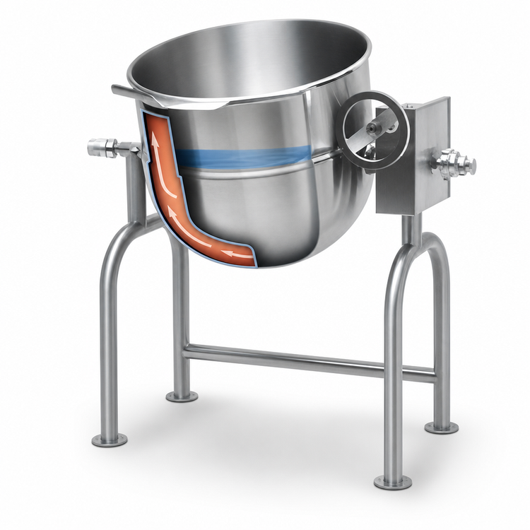 Product image #4 for Legion TWU-40 40-Gallon Direct Steam Tilting Kettle, 2/3 Jacketed, 304 Stainless Steel, U-Frame Mounted