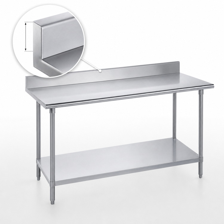 Product image #4 for Advance Tabco 84-Inch x 36-Inch Stainless Steel Work Table with 5-Inch Backsplash and Adjustable Undershelf
