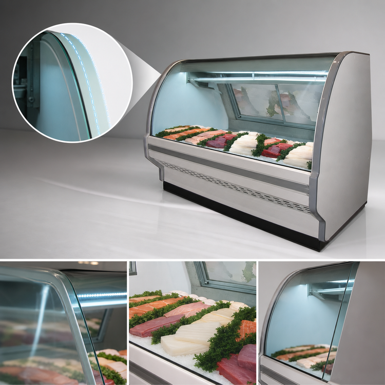 Product image #4 for Howard-McCray 40E Series SC-CFS40E-4C-LED Fish and Poultry Curved Glass Self-Contained Refrigerated Display Case, 51.5 Inch, White