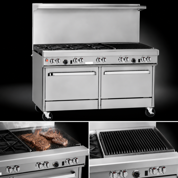 Product image #4 for Southbend Ultimate 60-Inch Commercial Gas Restaurant Range with Convection Oven, 24-Inch Charbroiler, and Cabinet Base
