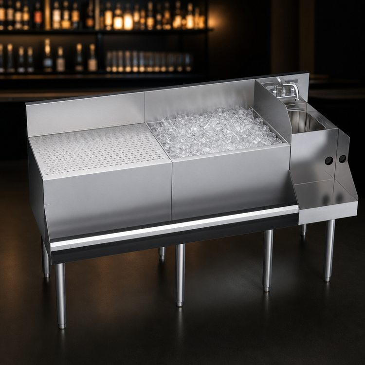 Product image #5 for Krowne Royal Series 60-Inch Underbar Ice Bin/Cocktail Station with 24-Inch Drainboard, 12-Inch Blender Station and 10-Circuit Cold Plate