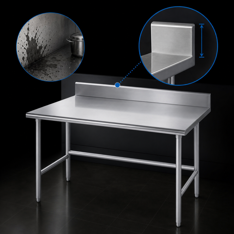 Product image #4 for Advance Tabco 144-Inch x 24-Inch 16-Gauge 430 Stainless Steel Work Table with 5-Inch Backsplash