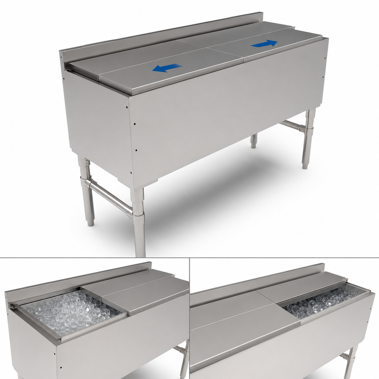 Product image #4 for John Boos Slim-Line 48-Inch Stainless Steel Underbar Ice Bin/Cocktail Unit with Sliding Lid