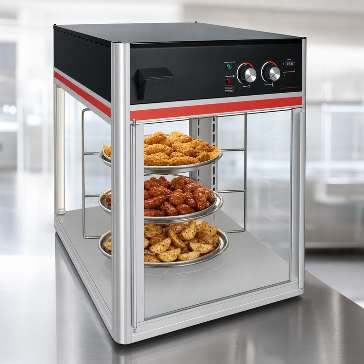 Product image #4 for Hatco Flav-R-Savor FSD-2 Full-Service Countertop Hot Food Holding and Display Cabinet with 2 Doors and 3-Tier Rotating Circle Rack