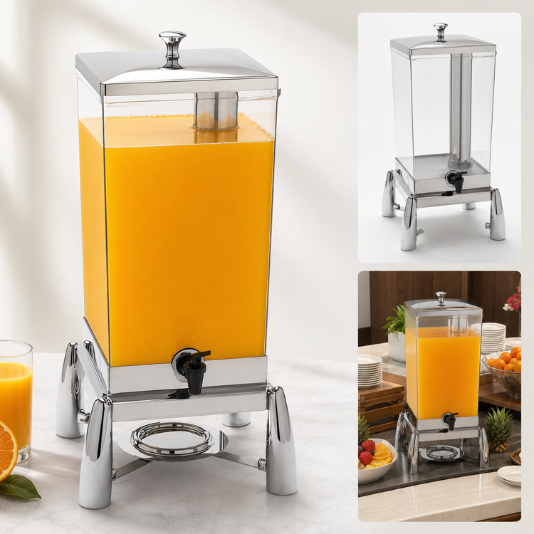 Product image #4 for Evolution Square Single Juice Dispenser, 12 Qt., Polycarbonate Body with Stainless Steel Legs, Lid & Frame