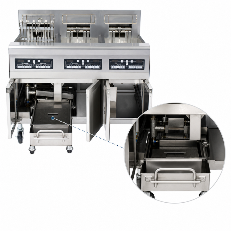 Product image #4 for Frymaster RE High Efficiency Three-Tank Electric Fryer Battery with Built-In Filtration