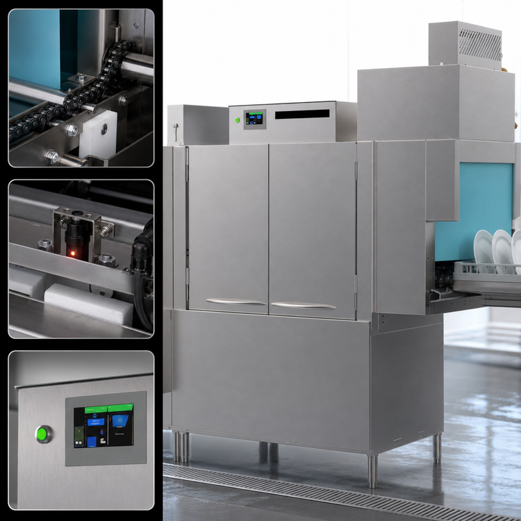 Product image #4 for Champion E-Series DualRinse 76-Inch Front Feed High-Temperature Rack Conveyor Dishwasher with Heat Recovery