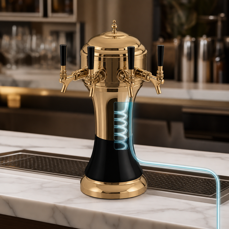 Product image #4 for Perlick Roma Countertop Glycol-Cooled Draft Beer Tower with 5 Faucets, Brass Body and Black Ceramic Skirt