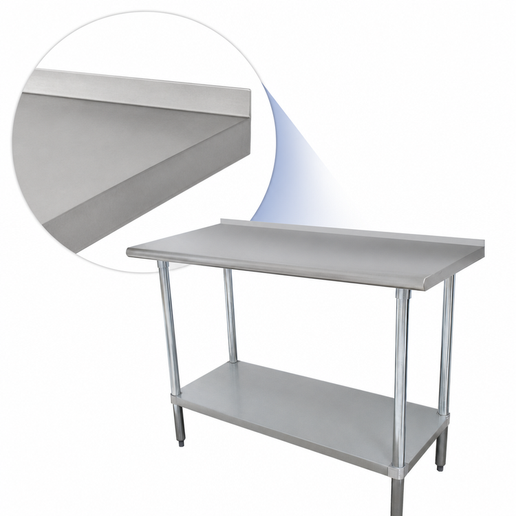 Product image #4 for Advance Tabco 84" x 24" Stainless Steel Work Table with 1-1/2" Rear Up-Turn and Adjustable Undershelf