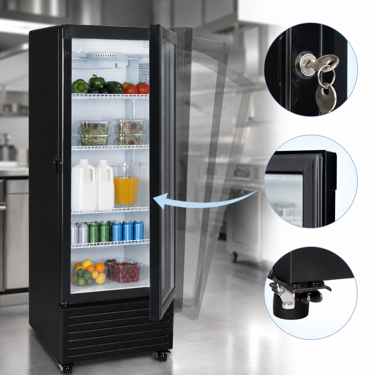 Product image #4 for Omcan 1-Section Glass Door Reach-In Refrigerator, 4.9 Cu. Ft., Bottom-Mount Self-Contained, Black