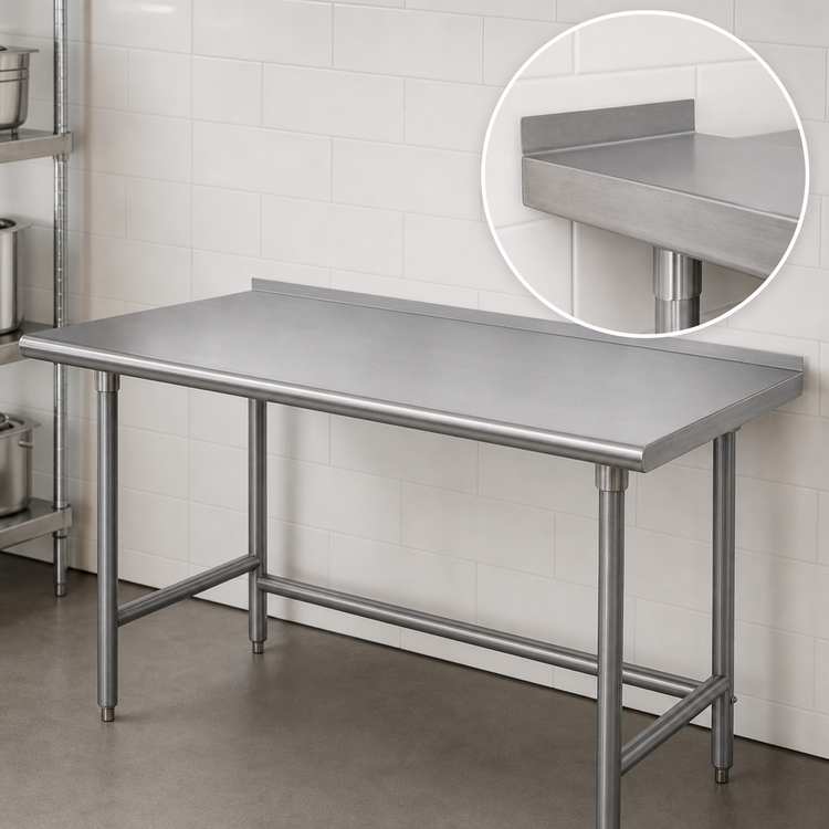 Product image #4 for Advance Tabco 108-Inch x 24-Inch 16-Gauge 304 Stainless Steel Work Table with 1-1/2-Inch Rear Up-Turn and Open Galvanized Base