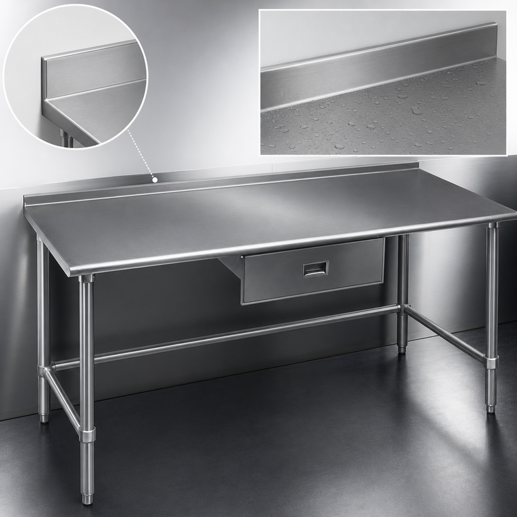 Product image #4 for Eagle Deluxe Series 144-Inch x 30-Inch Stainless Steel Work Table with 1-1/2-Inch Rear Upturn and Open Tubular Base