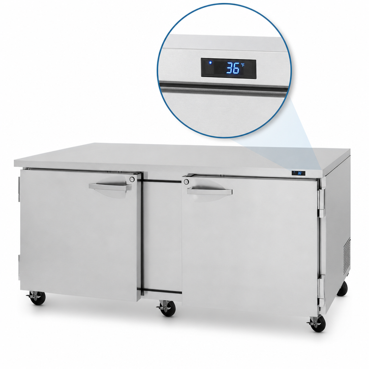 Product image #5 for Turbo Air PRO Series 72-5/8-Inch Two-Section Undercounter Refrigerator, 18.8 Cu. Ft., Solid Doors, R-290