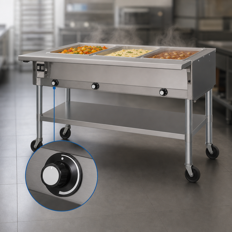 Product image #4 for Eagle Group 51-Inch Portable Electric Hot Food Table with 3 Dry Wells and Open Shelf Base, 208V