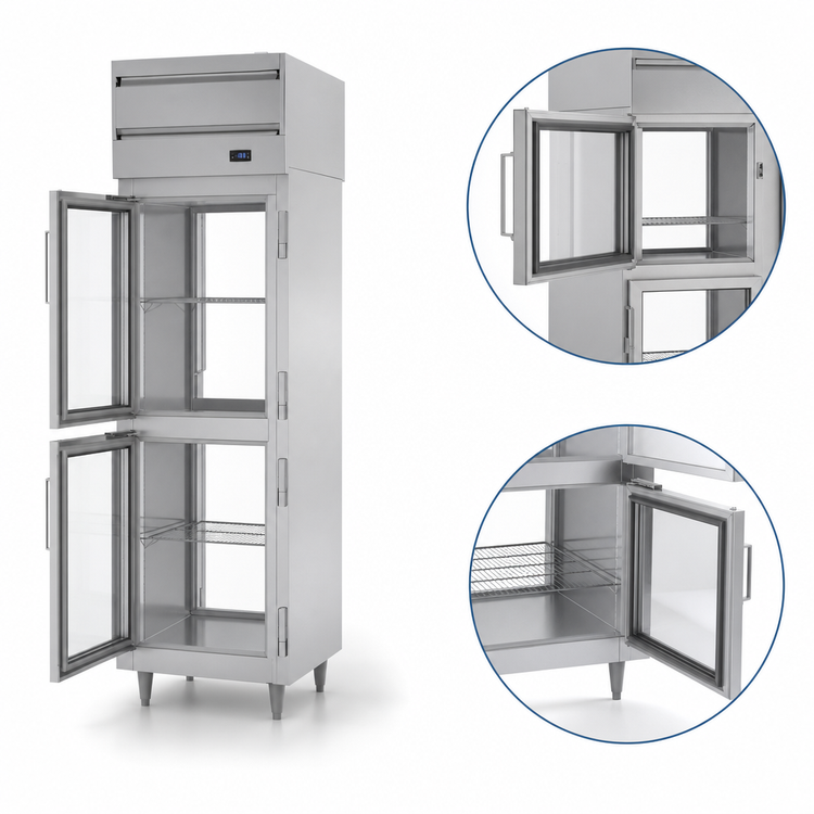 Product image #4 for Beverage-Air P Series One-Section Top-Mount Pass-Thru Freezer with 4 Half Glass Doors, 22.9 Cu. Ft.