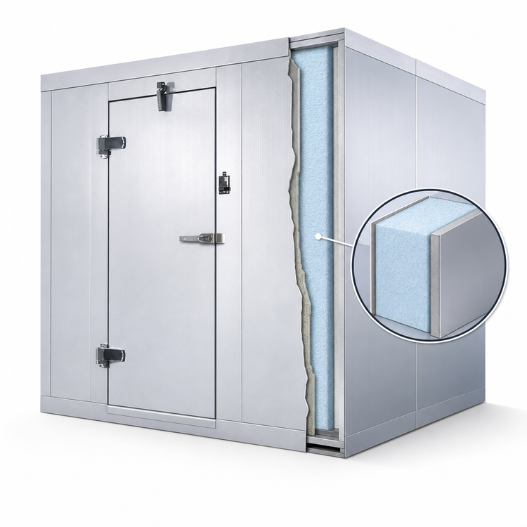 Product image #4 for AmeriKooler Outdoor Quick Ship Walk-In Freezer with Aluminum Floor and Bohn Remote R-448A Refrigeration, 6' x 12' x 7'7"
