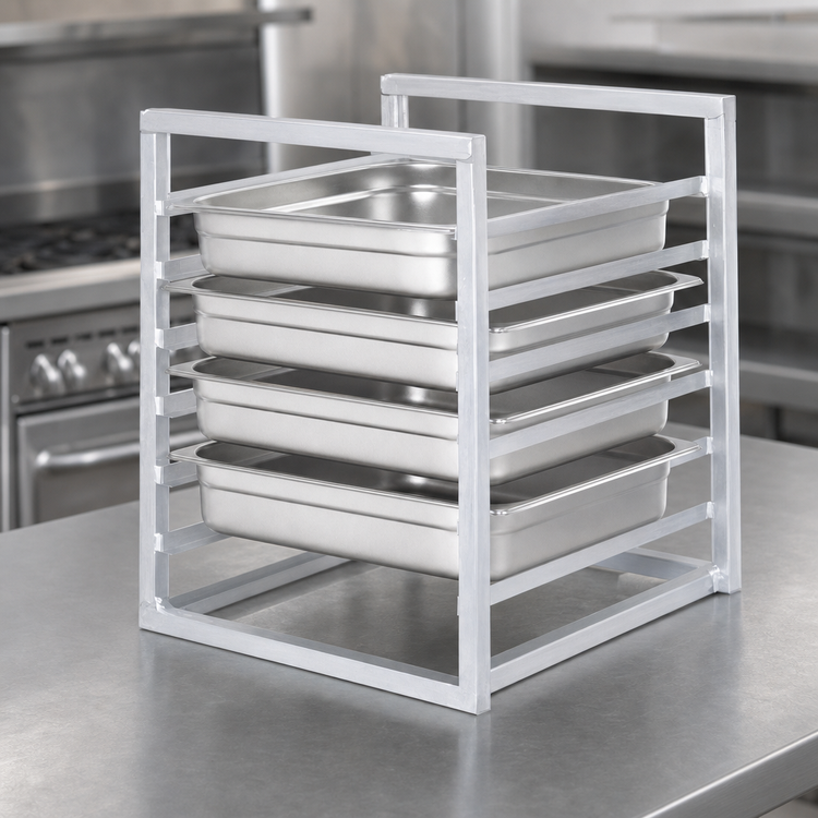 Product image #4 for Reach-In Aluminum End-Load Bun Pan & Steam Table Pan Rack, 4-Pan Capacity