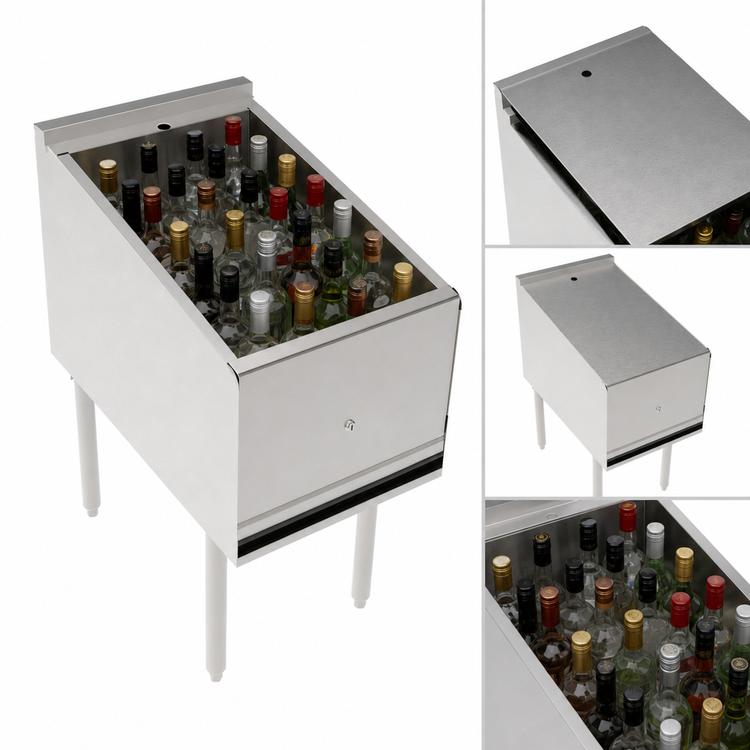 Product image #4 for Krowne Royal Series Freestanding Stainless Steel Underbar Liquor Bottle Display Unit with Removable Locking Cover, 20-Bottle Capacity