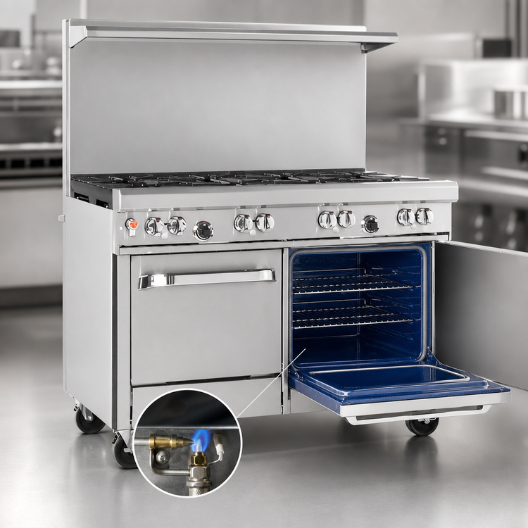 Product image #4 for Ultimate 48-Inch Gas Restaurant Range with 4 Pyromax Burners, 2 Star/Sauté Burners, Standard Oven and Cabinet Base
