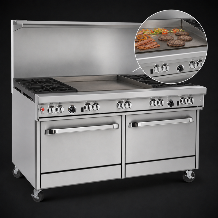 Product image #4 for Southbend Ultimate 60-Inch Gas Restaurant Range with 2 Open Burners, 48-Inch Griddle, and 2 Cabinets
