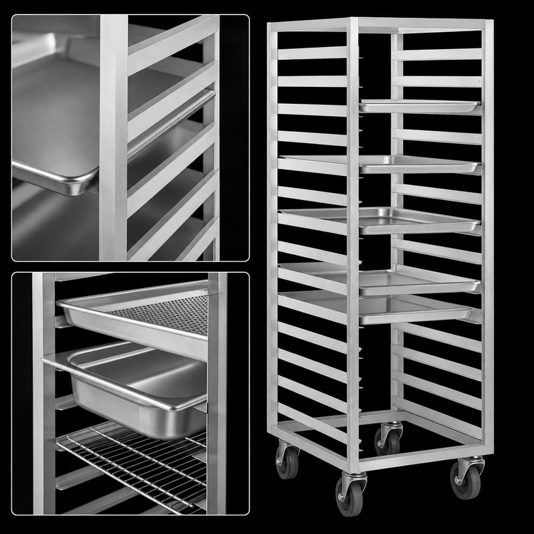 Product image #4 for Panco Open Frame End-Load Roll-In Refrigerator Rack, Universal Slides, 2-1/2-Inch Centers, 5-Inch Casters