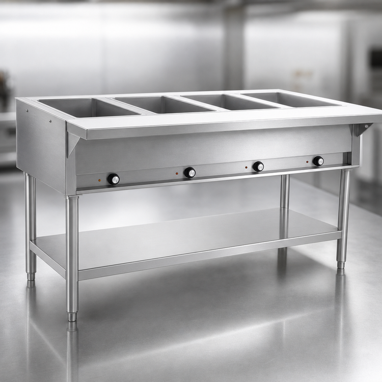 Product image #4 for Eagle Group Electric Open Base Stationary Hot Food Table with 4 Dry Wells, 63-1/2 Inch, 208V, Single-Phase